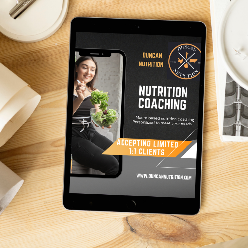 A mockup photo with a template for Duncan Nutrition shown on an iPad